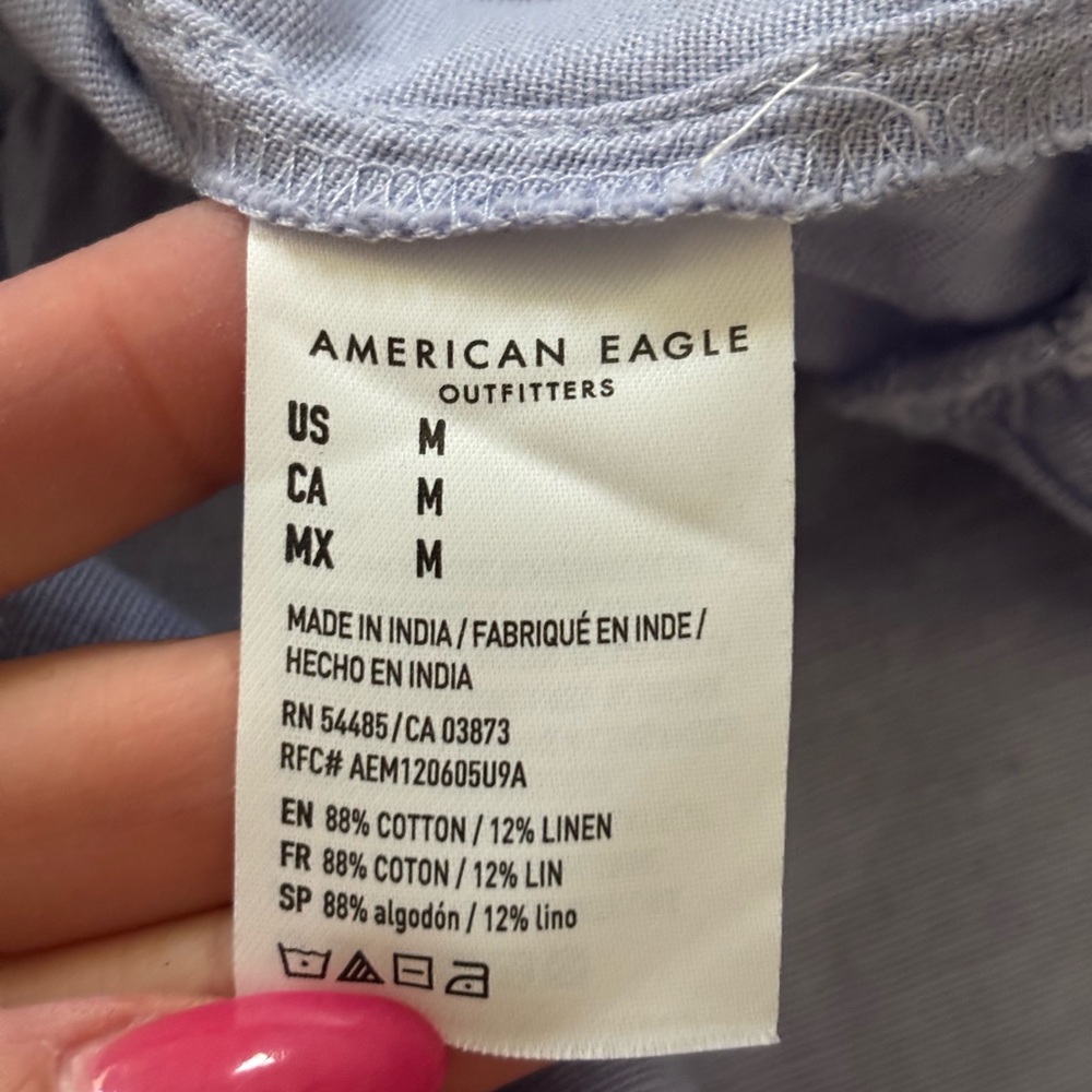 American Eagle Outfitters Blue Linen Peplum Tiered Top - Picture 4 of 6